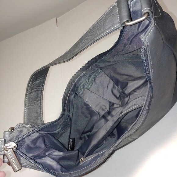 Le Donne Leather Collection Genuine Leather Hobo Baguette Purse Dark Grey OS - Picture 7 of 8